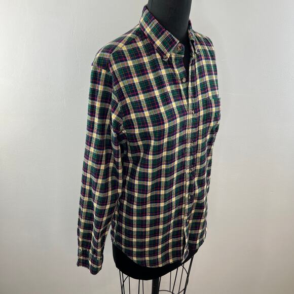 J. Crew AT948 Blue Green Yellow Plaid Brushed Twill Slim Fit Cotton Shirt Size S - Picture 4 of 9